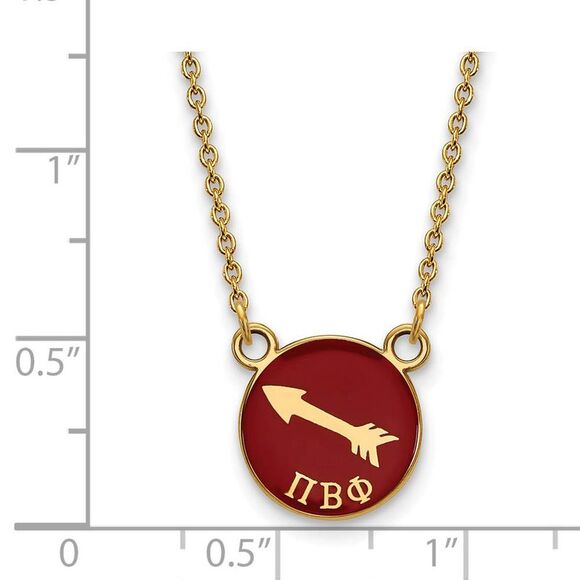 14K Plated Silver Pi Beta Phi Small Red Enamel Logo Disc Necklace - Picture 3 of 6